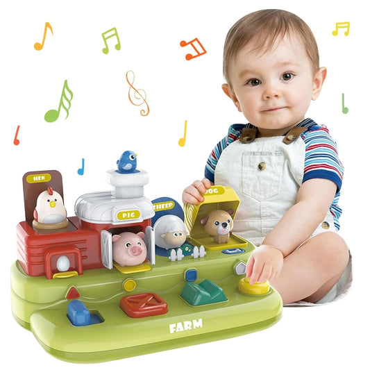 Baby Toys for 12 24 Months, Montessori Cause and Effect Toys, Musical Farm Toys, Learning Toys for 1 2 3 Year Old Girls Boys