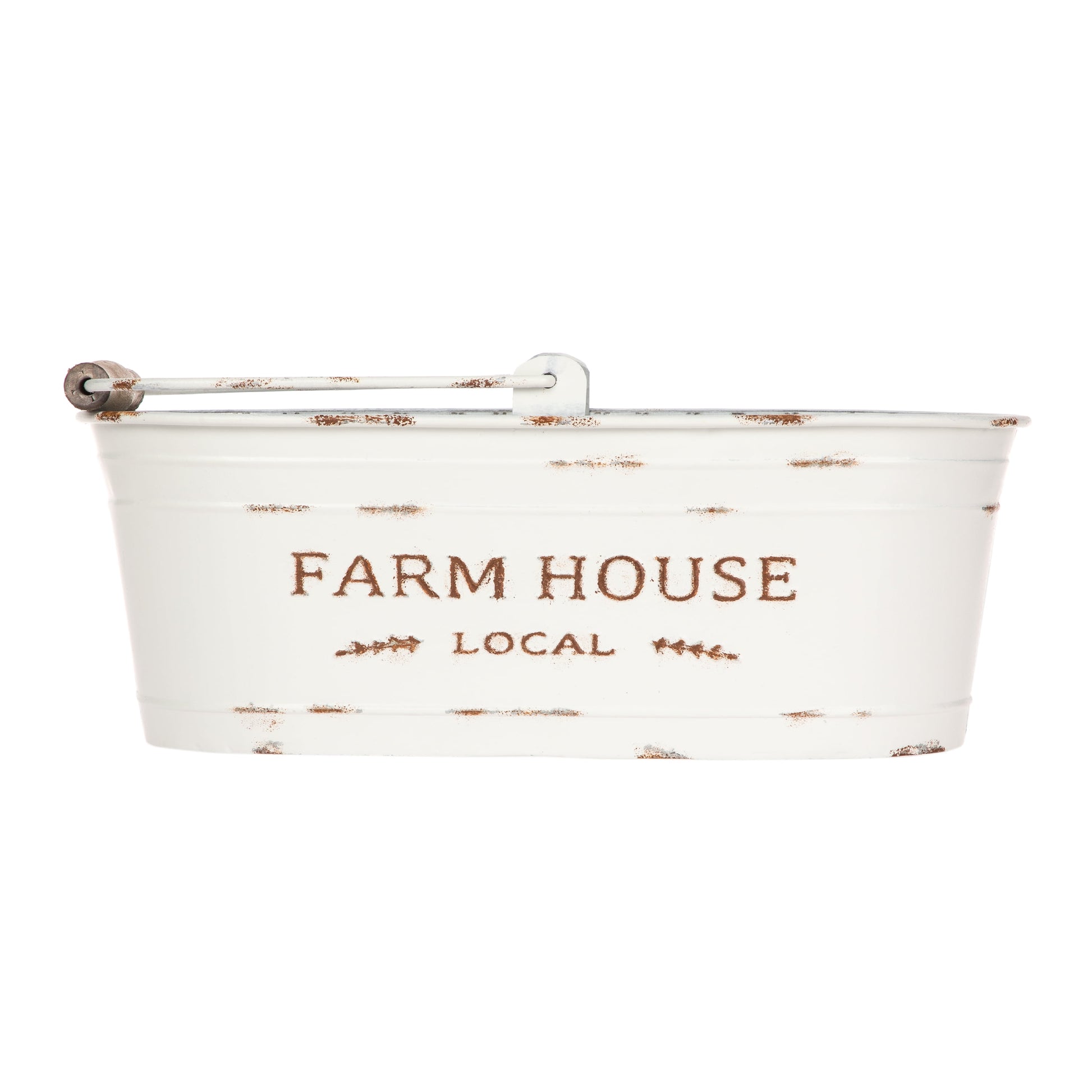 White Oval Farmhouse Bucket for Artificial Floral with Handle