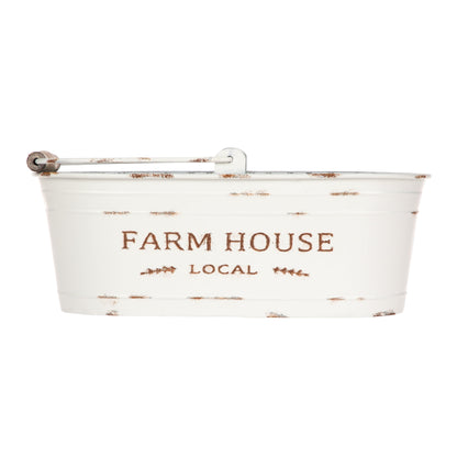 White Oval Farmhouse Bucket for Artificial Floral with Handle