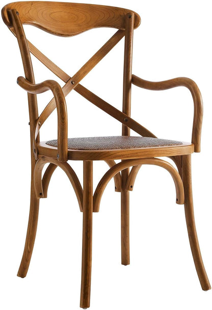 Gear Rustic Modern Farmhouse Elm Wood Rattan Dining Armchair in Walnut