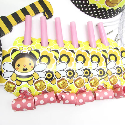 6Pcs Cartoon Bumble Bee Party Disposable Tableware Cups Plates Hats Straw Birthday Party Decorations Kids for 6 Person