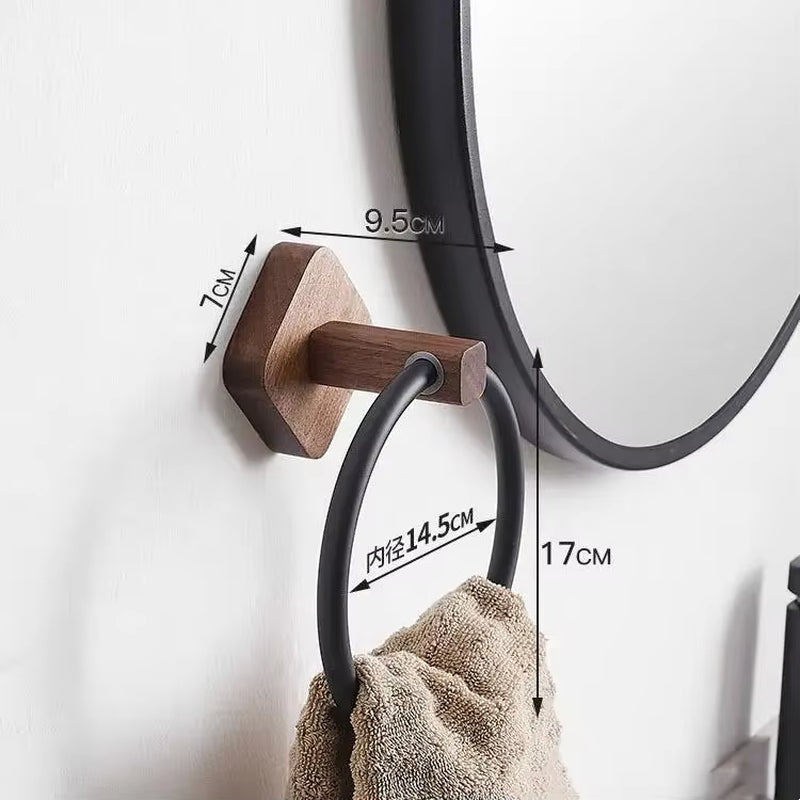 Walnut Wood Black Bathroom Hardware Set Bathroom Towel Rack Towel Rack Toilet Paper Holder Towel Bar Shelf Bathroom Accessories