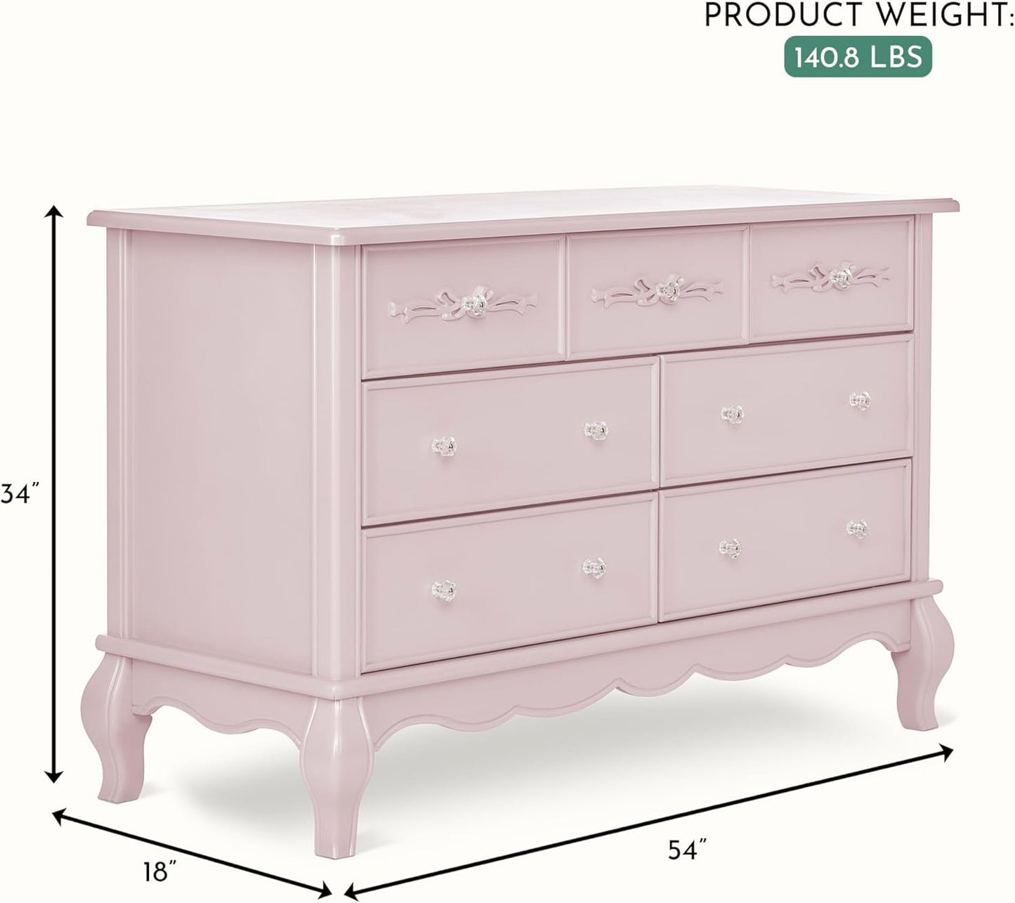 Aurora 7 Drawer Double Dresser, Dusty Rose