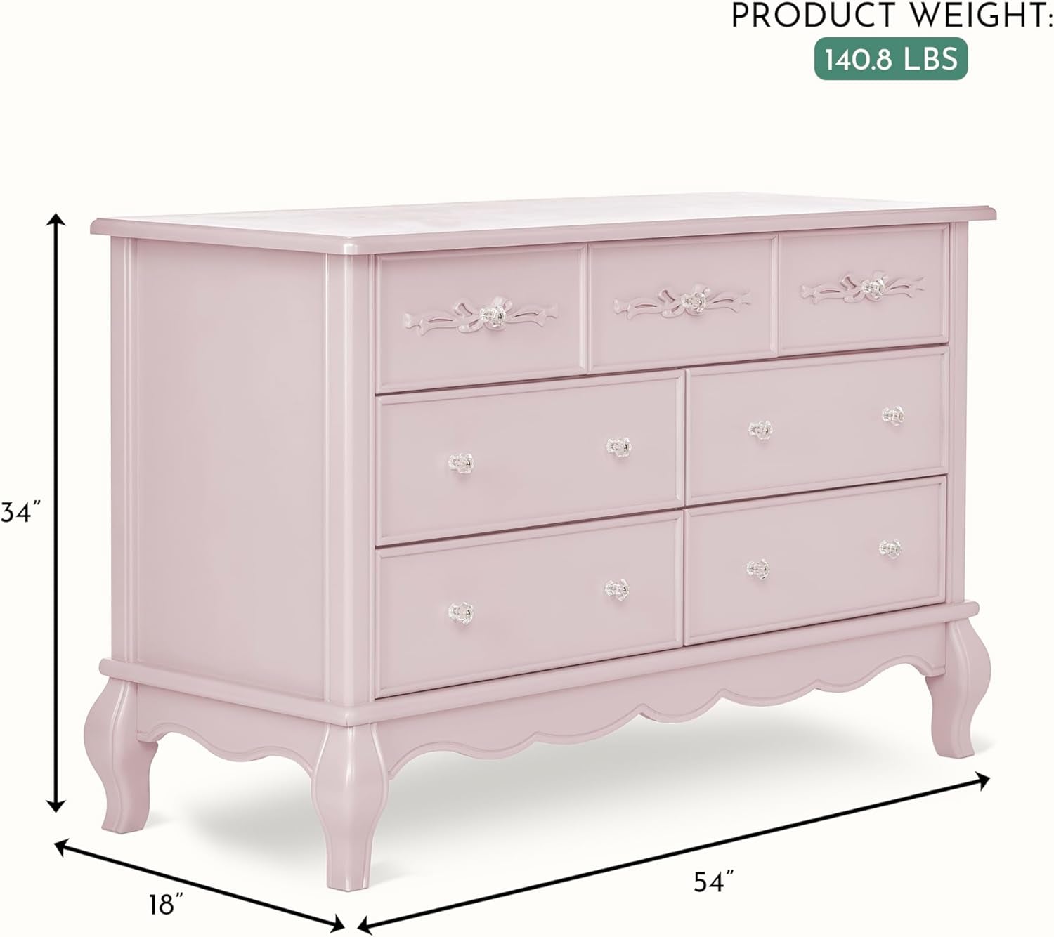 Aurora 7 Drawer Double Dresser, Dusty Rose