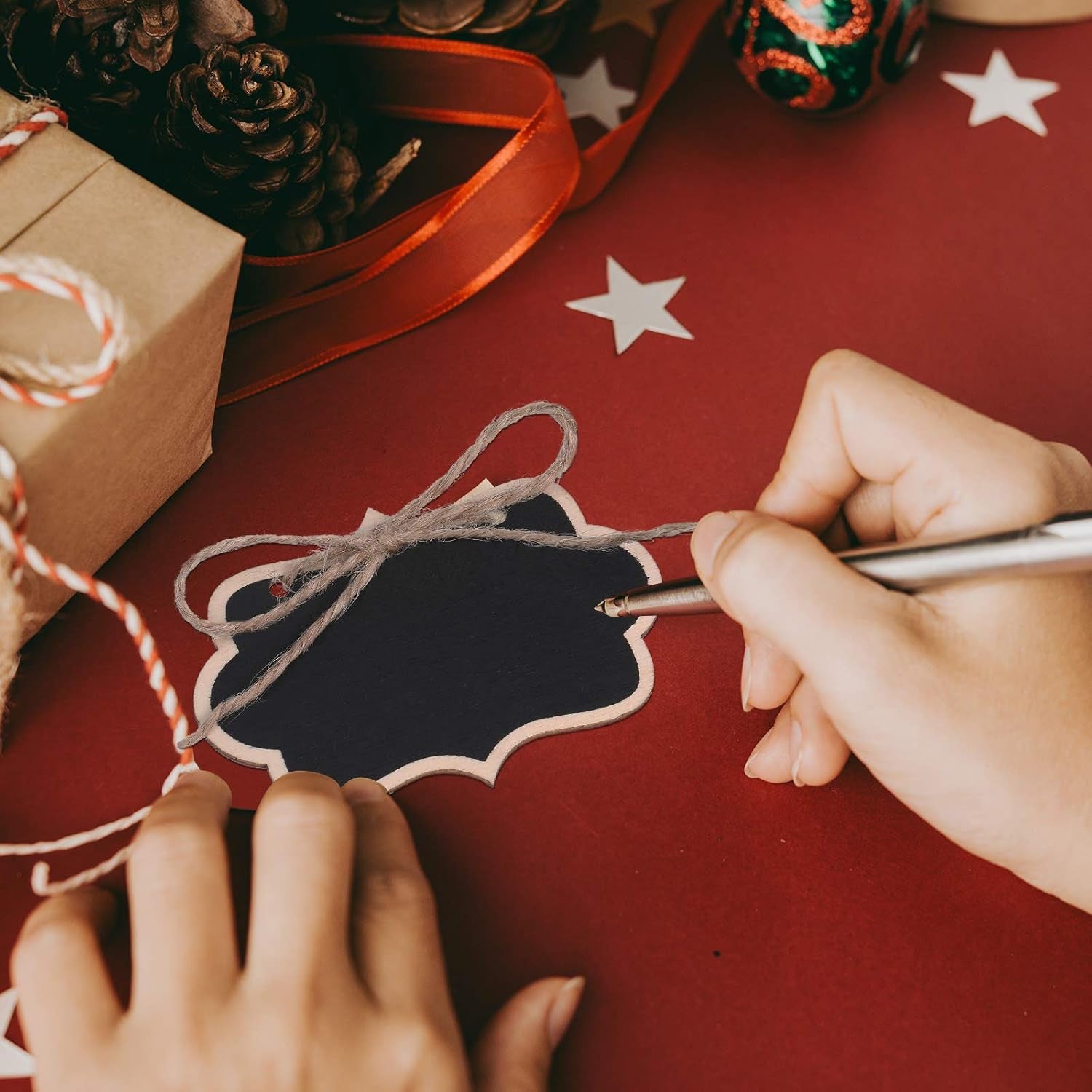 Black Chalkboard Tags Hanging Wooden Chalkboard Signs 3.35 X 2.36 Inch Mini Wood Chalkboard Labels Hanging Blackboard Tags Massage Board Signs (12 Pieces)