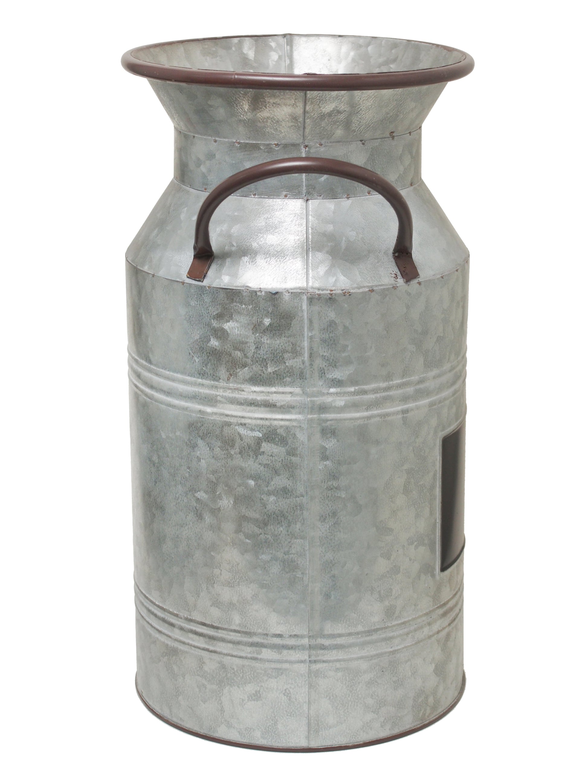 Elegant Expressions Decorative 15" Metal Gray Solid Print Milk Can Vase with Chalkboard, for Living Rooms, Entry, and Other Locations Décor, 1 Each