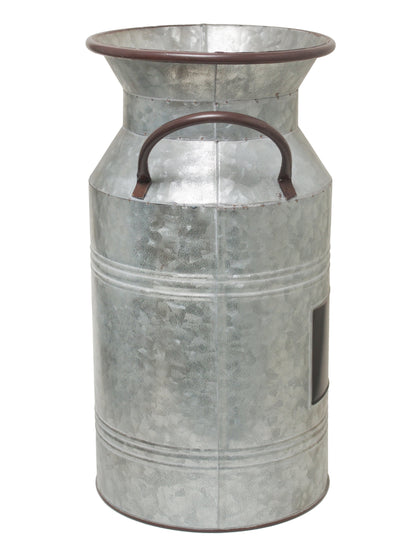 Elegant Expressions Decorative 15" Metal Gray Solid Print Milk Can Vase with Chalkboard, for Living Rooms, Entry, and Other Locations Décor, 1 Each