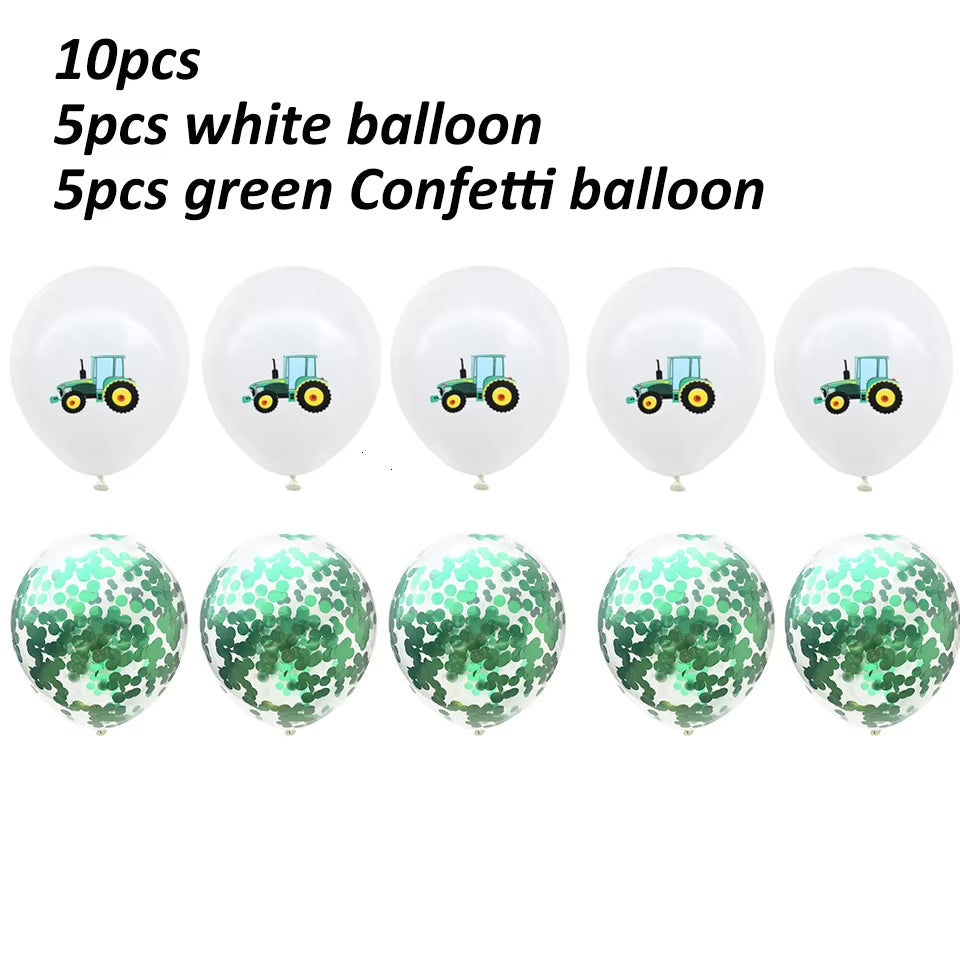 1Set Farm Theme Green Tractor Inflatable Balloons Happy Birthday Party Decoration Kids Birthday Excavator Vehicle Banner