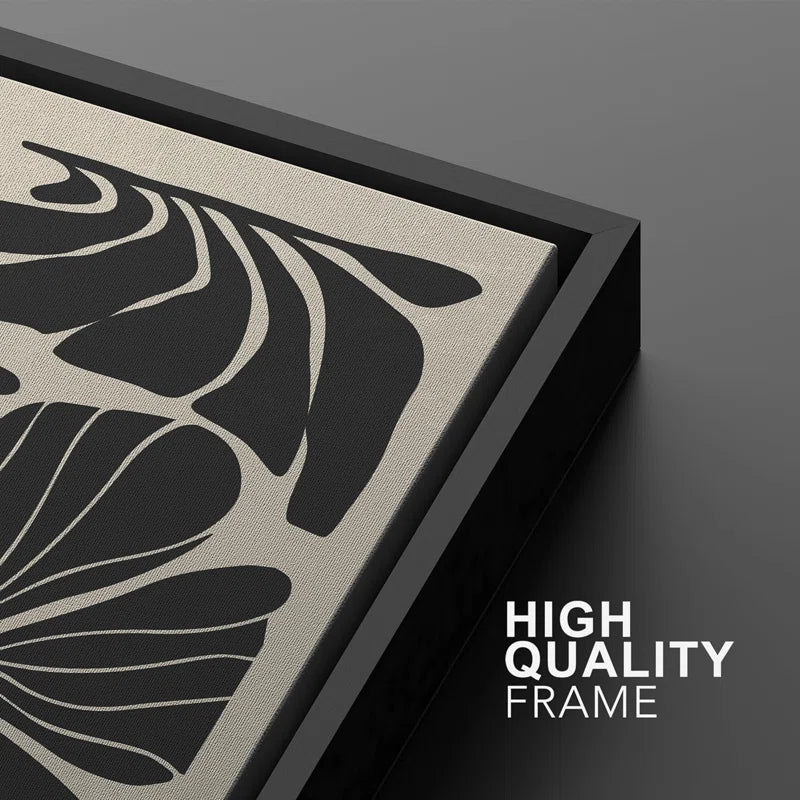 Abstract Botanical " Unique Black and White Floral Modern Boho Framed Canvas Print 2 Pieces Wall Art
