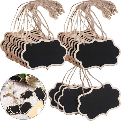 Black Chalkboard Tags Hanging Wooden Chalkboard Signs 3.35 X 2.36 Inch Mini Wood Chalkboard Labels Hanging Blackboard Tags Massage Board Signs (12 Pieces)