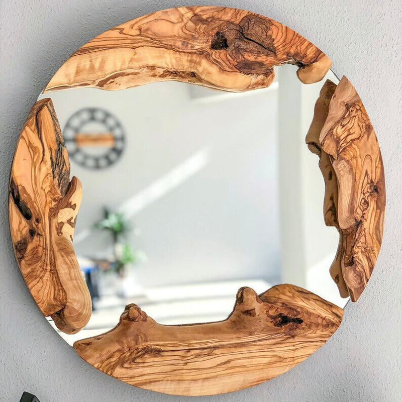 Wood round Mirror, Live Edge Wood Wall Mirror, Wood Frame Mirror Wall Decor,