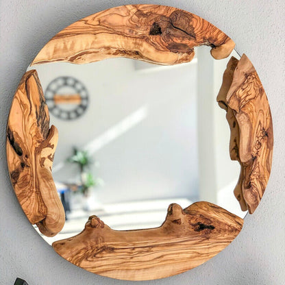 Wood round Mirror, Live Edge Wood Wall Mirror, Wood Frame Mirror Wall Decor,