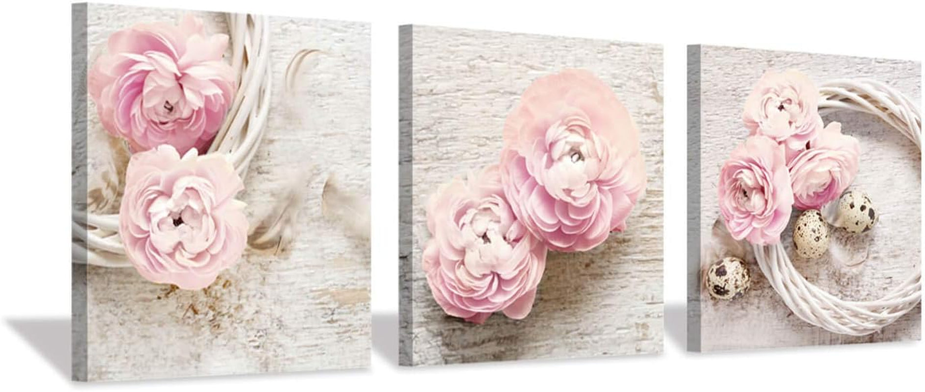 Floral Canvas Wall Art Print: Flower Bloom Picture Graphic Artwork Painting for Washrooms (12"X12"X3Pcs)