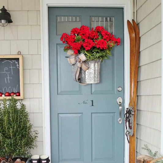 Bucket Wreath Wreaths for Front Door Spring Door Wreath Farmhouse Wreath Spring Door Decor Geranium Wreath Rustic Wreath