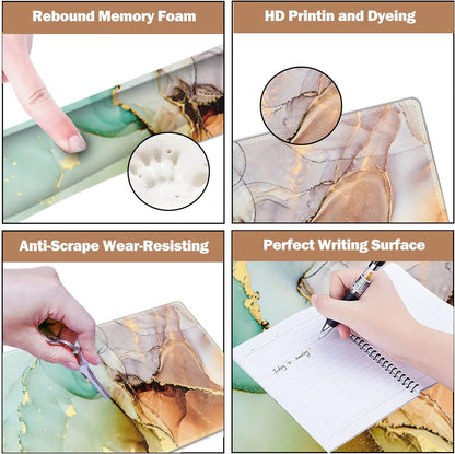 Large Gaming Mouse Pad, Keyboard Wrist Rest Pad & Wrist Support Mousepad Set, Stitched Edge, Extended, Non-Slip Base, Memory Foam Desk Mat for Office, Home, Abstract Art Marble