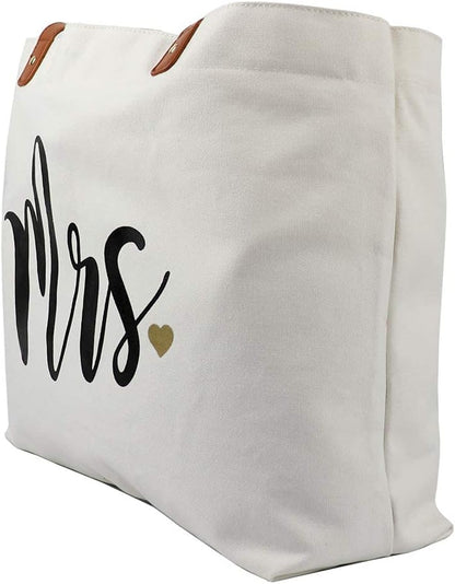 Wifey Tote Bag with Makeup Bag, Gifts for Engagement/Bridal Shower/Bachelorette/Wedding Party Canvas White