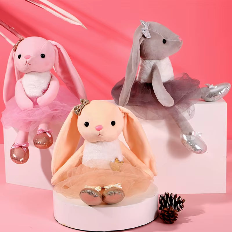 Kawaii Ballet Rabbit Plush Toy Soft Stuffed Animal Cute Long Ear Bunny Plush Doll Toys for Kids Baby Sleeping Plushie Pillow Toy