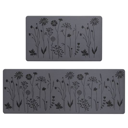 Kitchen Mats Set of 2, Non Slip Anti-Fatigue Rugs for Kitchen, Office, 17"X47" and 17"X29", Dark Gray