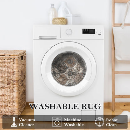 5'X7' Area Rug for Living Room Non-Slip Moroccan Indoor Washable Rug Ultra-Thin Foldable Soft Carpet Floral Accent Throw Rug for Kitchen Entryway Bathroom Bedroom Office Carpet,Grey