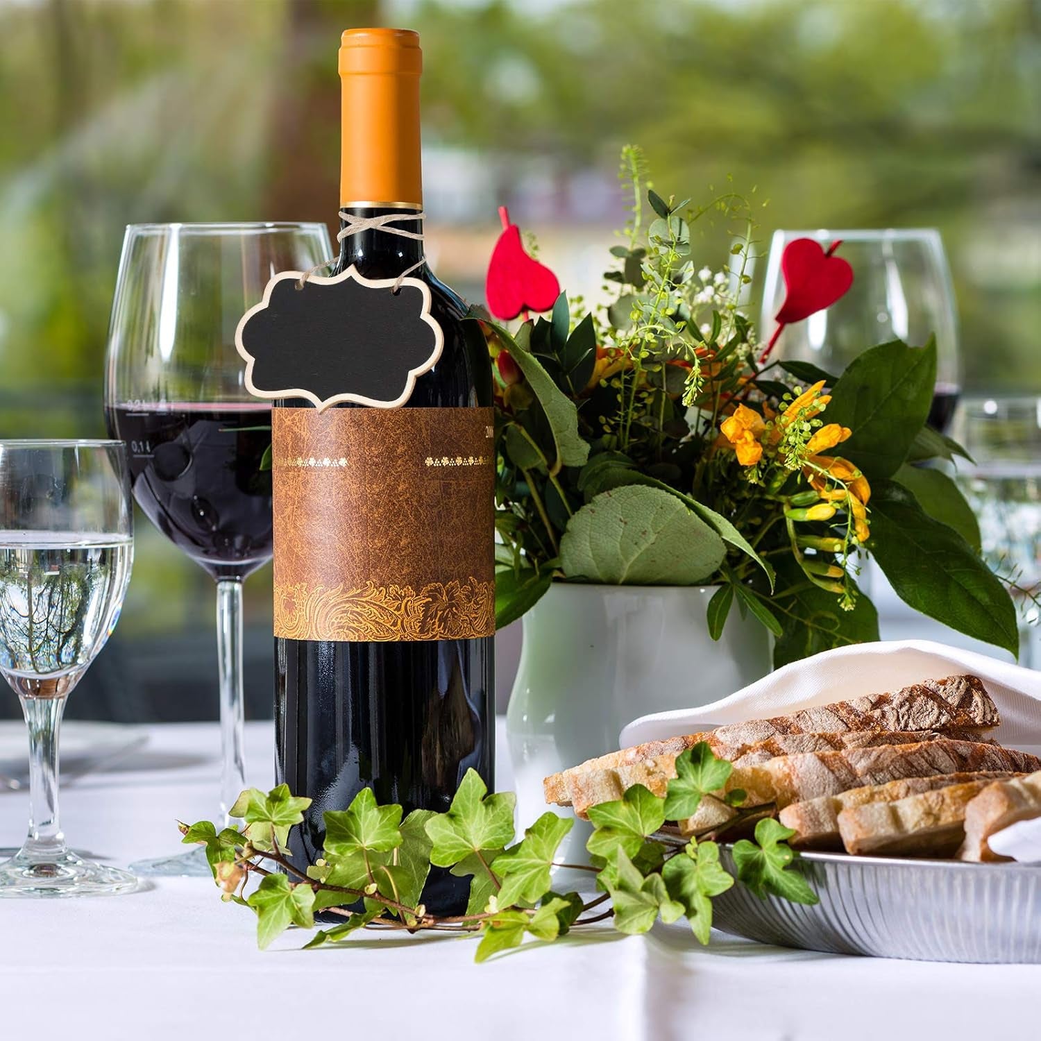 Black Chalkboard Tags Hanging Wooden Chalkboard Signs 3.35 X 2.36 Inch Mini Wood Chalkboard Labels Hanging Blackboard Tags Massage Board Signs (12 Pieces)