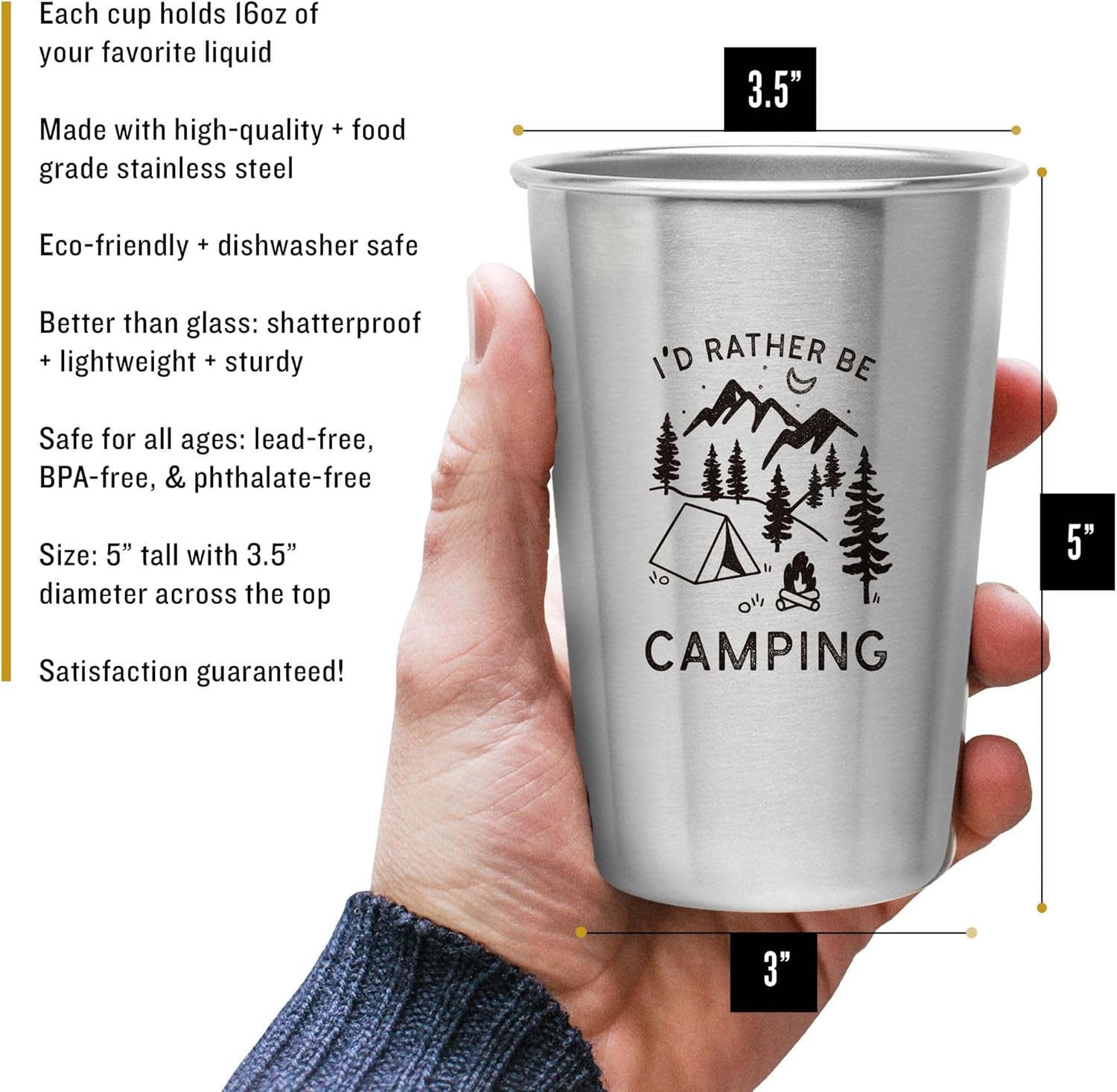 Rather Be Camping Stainless Steel Cup (16 Ounce) - Funny Gift Mug for Outdoorsmen - RV Gift, Happy Camper Gear Idea, Unique Travel Accessory for Coffee, Beer, Wine - Novelty Gift for Women