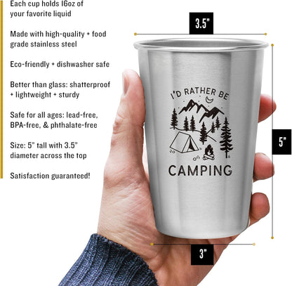 Rather Be Camping Stainless Steel Cup (16 Ounce) - Funny Gift Mug for Outdoorsmen - RV Gift, Happy Camper Gear Idea, Unique Travel Accessory for Coffee, Beer, Wine - Novelty Gift for Women