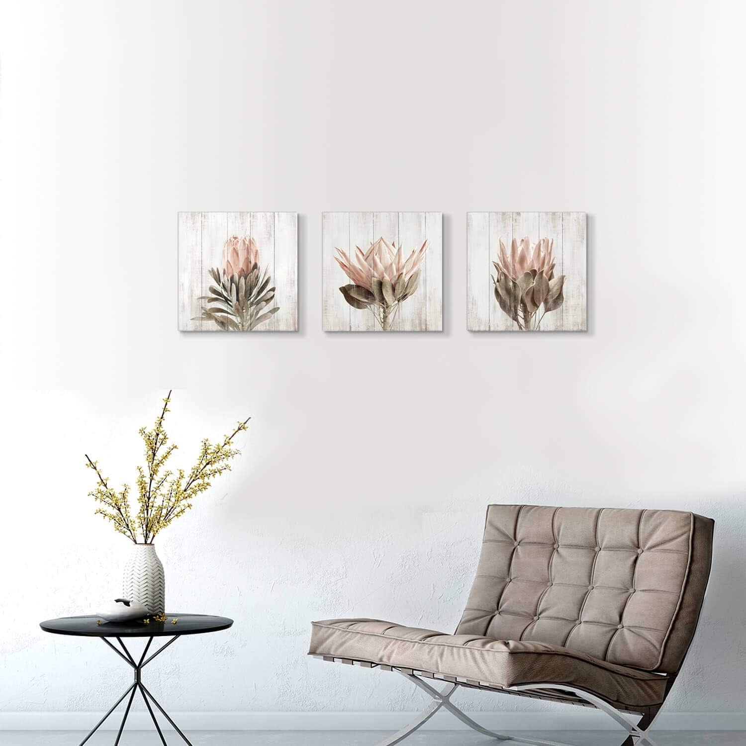 Floral Canvas Wall Art Print: Flower Bloom Picture Graphic Artwork Painting for Washrooms (12"X12"X3Pcs)
