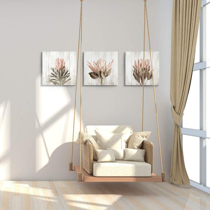 Floral Canvas Wall Art Print: Flower Bloom Picture Graphic Artwork Painting for Washrooms (12"X12"X3Pcs)