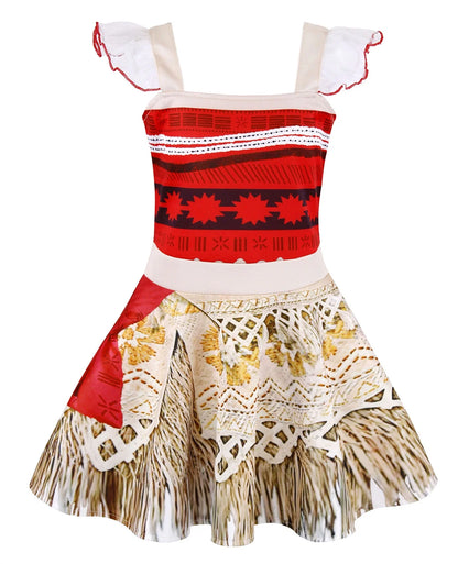 Moana Princess Dress for Little Girls Ocean Adventure Costume Cosplay with Accessories 9-10 Years