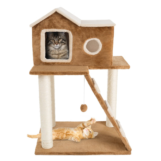 3-Tier Cat Tower - Napping Perches Cat Condo with Ladder 3 Sisal Rope Scratching Posts Hanging Toy ? Cat Tree for Indoor Cats by  (Brown)