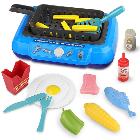 Kitchen Color-Changing Toys Food Gourmet Cooking Box Toy with Light 20PCS Simulation Playset Kitchen Accessories for Kids Gift