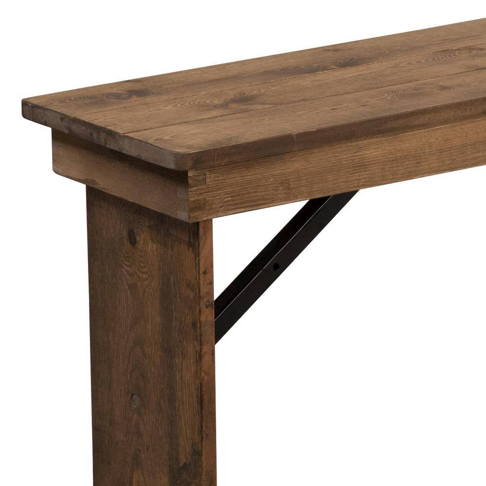 Hercules Series 40 In. X 12 In. Commercial Grade Rustic Solid Pine Folding Bench, Antique Farmhouse Dining Bench
