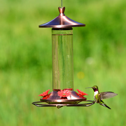 Elegant Copper Glass Hummingbird Feeder - 12 Oz