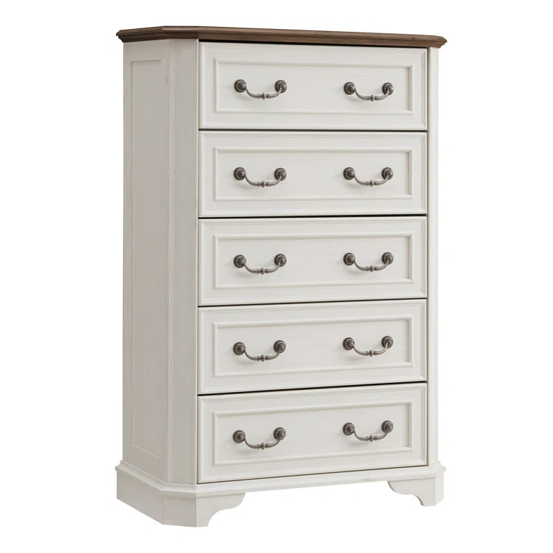 Theron Farmhouse 5 Drawer Bedroom Dresser, Wood Tall Chest of Drawers, Closet Storage for Bedroom