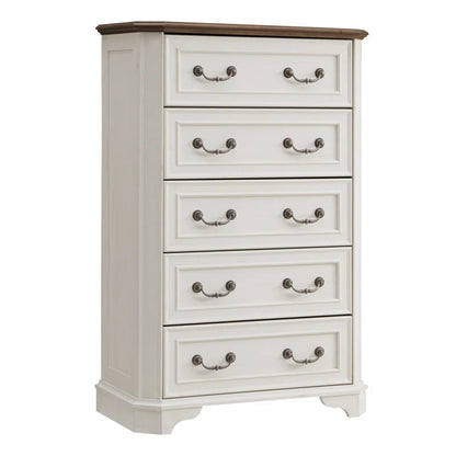 Theron Farmhouse 5 Drawer Bedroom Dresser, Wood Tall Chest of Drawers, Closet Storage for Bedroom
