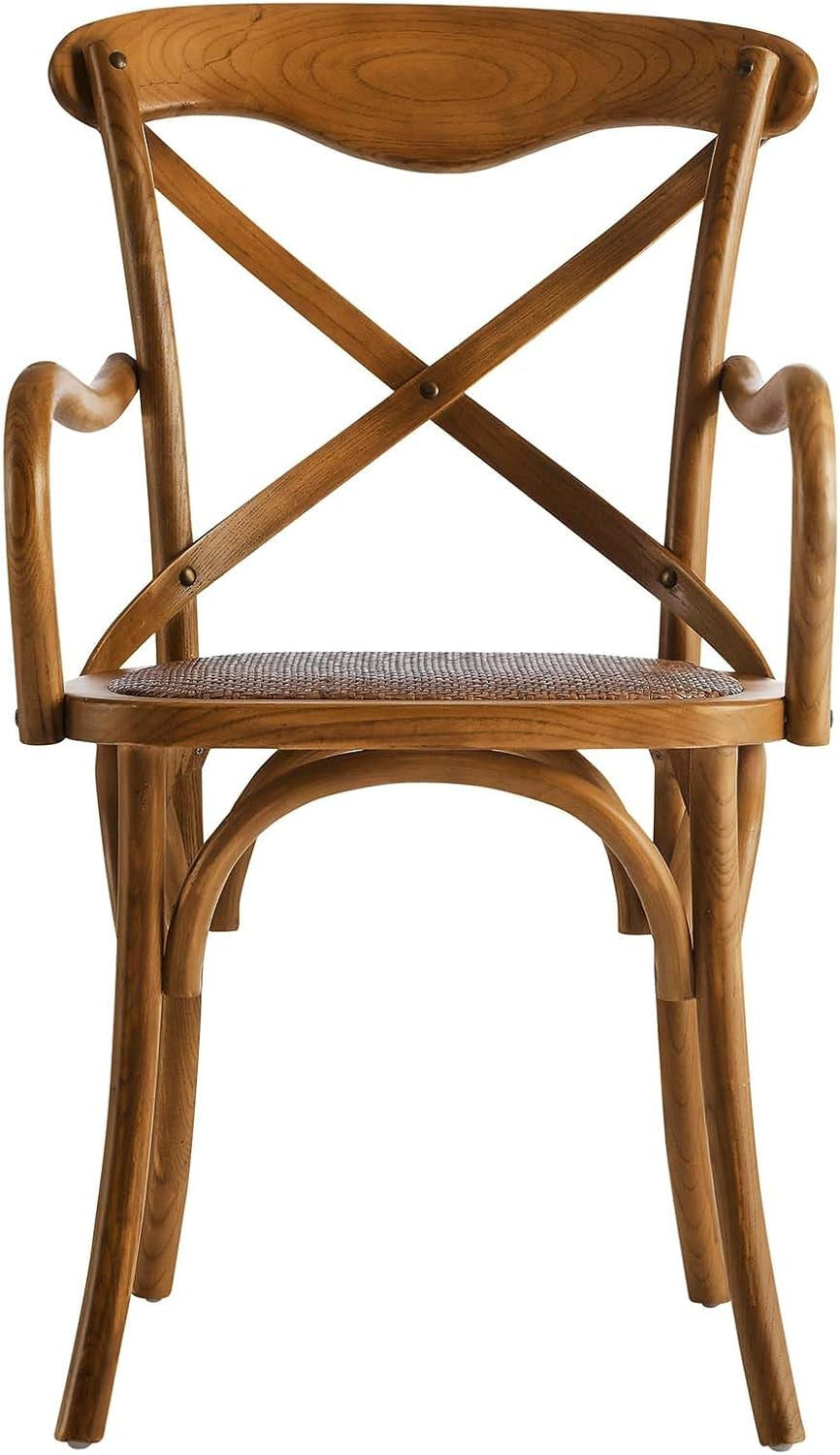 Gear Rustic Modern Farmhouse Elm Wood Rattan Dining Armchair in Walnut