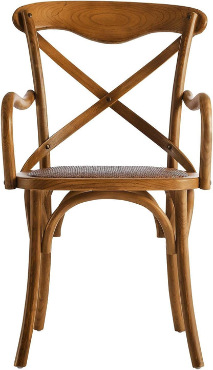 Gear Rustic Modern Farmhouse Elm Wood Rattan Dining Armchair in Walnut