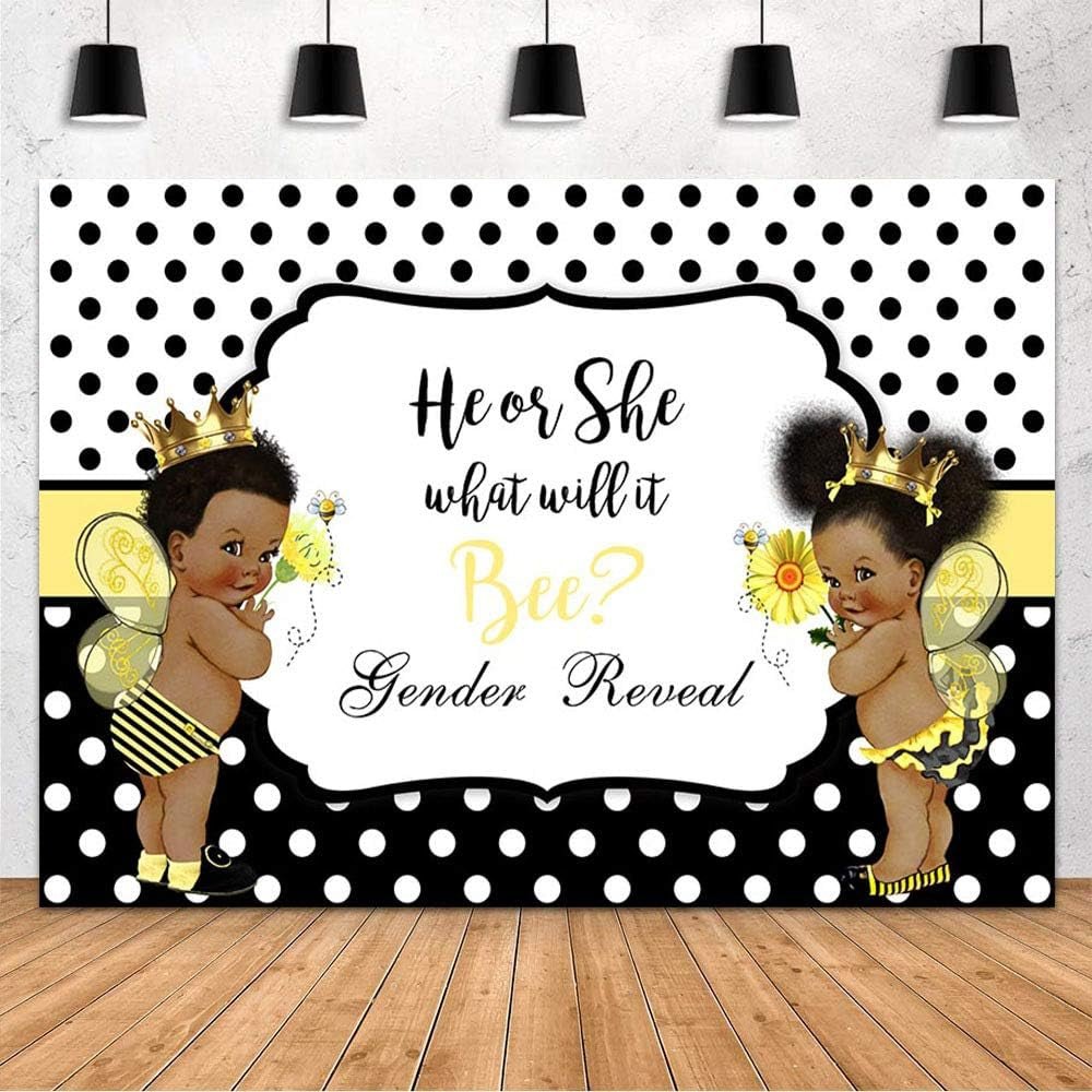 Bee Gender Reveal Backdrop Bee Baby Shower Decorations Banner What Will It Bee He or She Photography Background Banner Cake Table Photo Studio Prop 7X5Ft