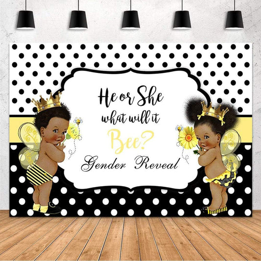 Bee Gender Reveal Backdrop Bee Baby Shower Decorations Banner What Will It Bee He or She Photography Background Banner Cake Table Photo Studio Prop 7X5Ft