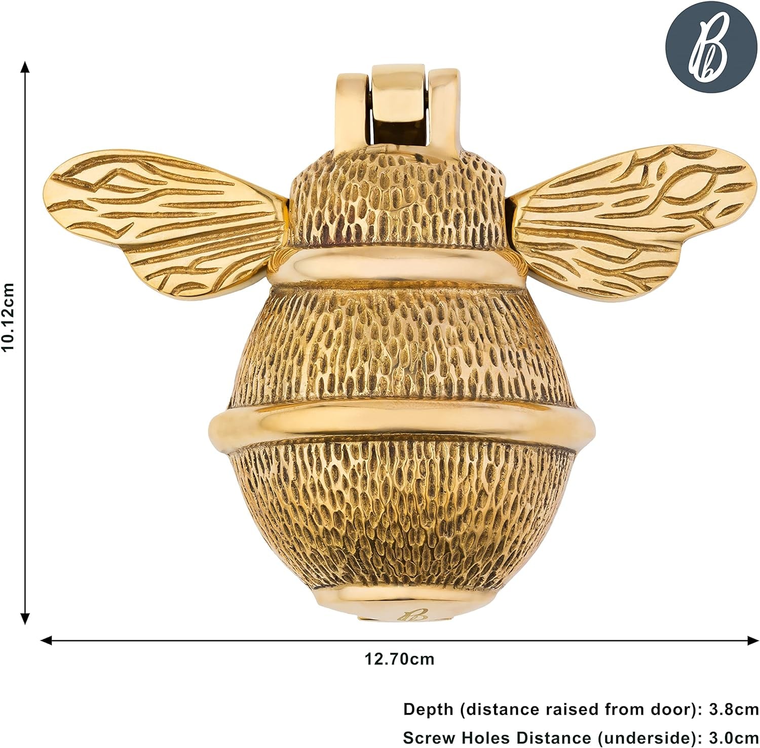 Bee Door Knocker for Front Door | Polished Solid  | Brass Knockers with Strike Plate | UPVC | Bumblebee Front Door Furniture with a Unique Design (Brass)