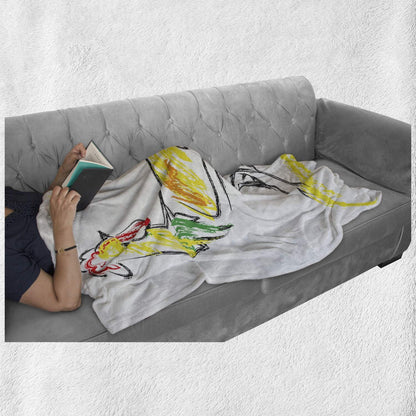 Gallus Throw Blanket, Rooster Chicken Tail Farm Animal Oil Pencil Drawing Effect Art, Flannel Fleece Accent Piece Soft Couch Cover for Adults, 50" X 70", Multicolor