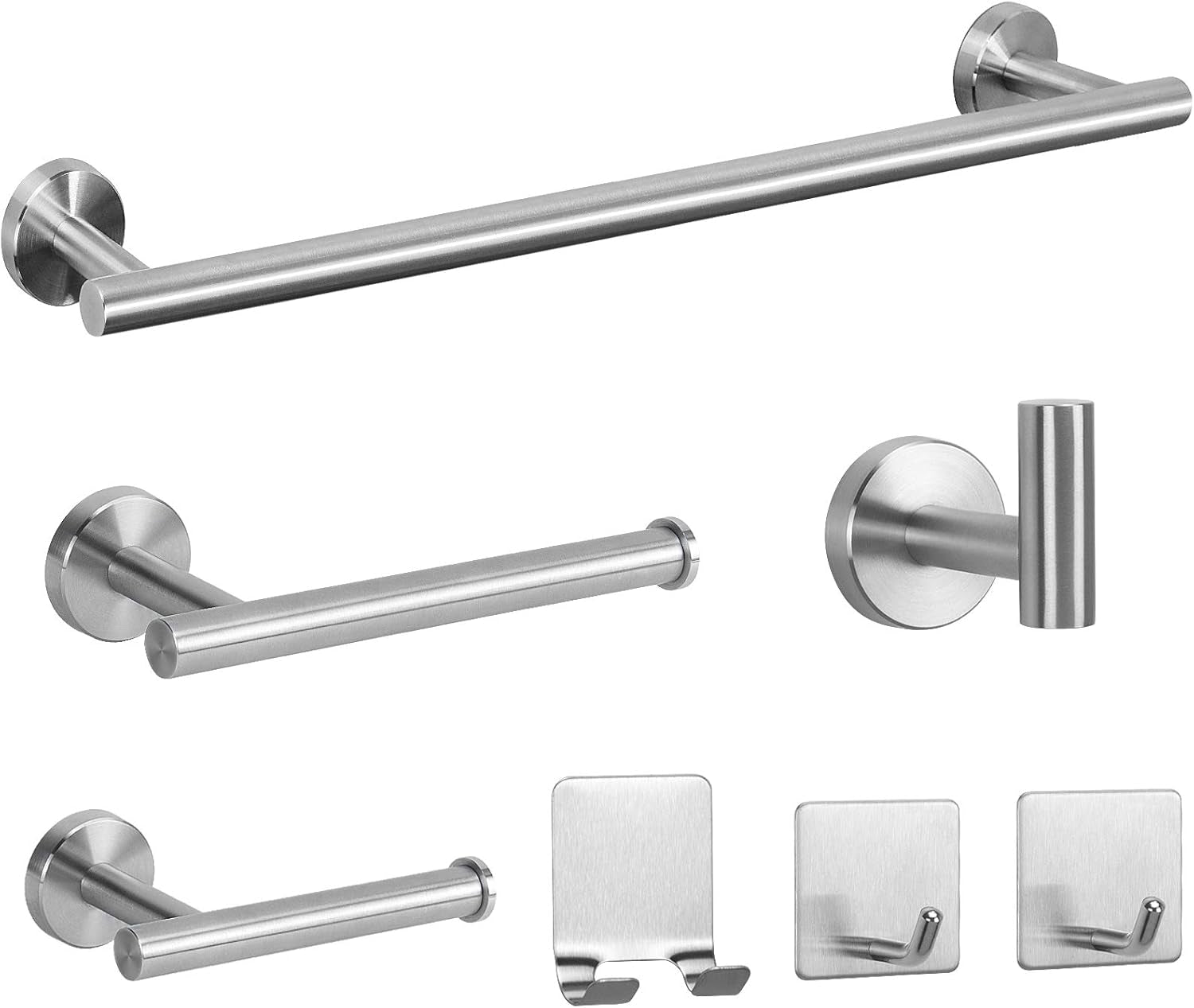 7 Pieces Bathroom Hardware Set SUS304 Thicken Stainless Steel-Towel Rack Kit Include 24" Towel Rod+ 9" Hand Towel Bar+ Toilet Paper Holder+4Robe Towel Hooks Bath Accessories (Nickel)