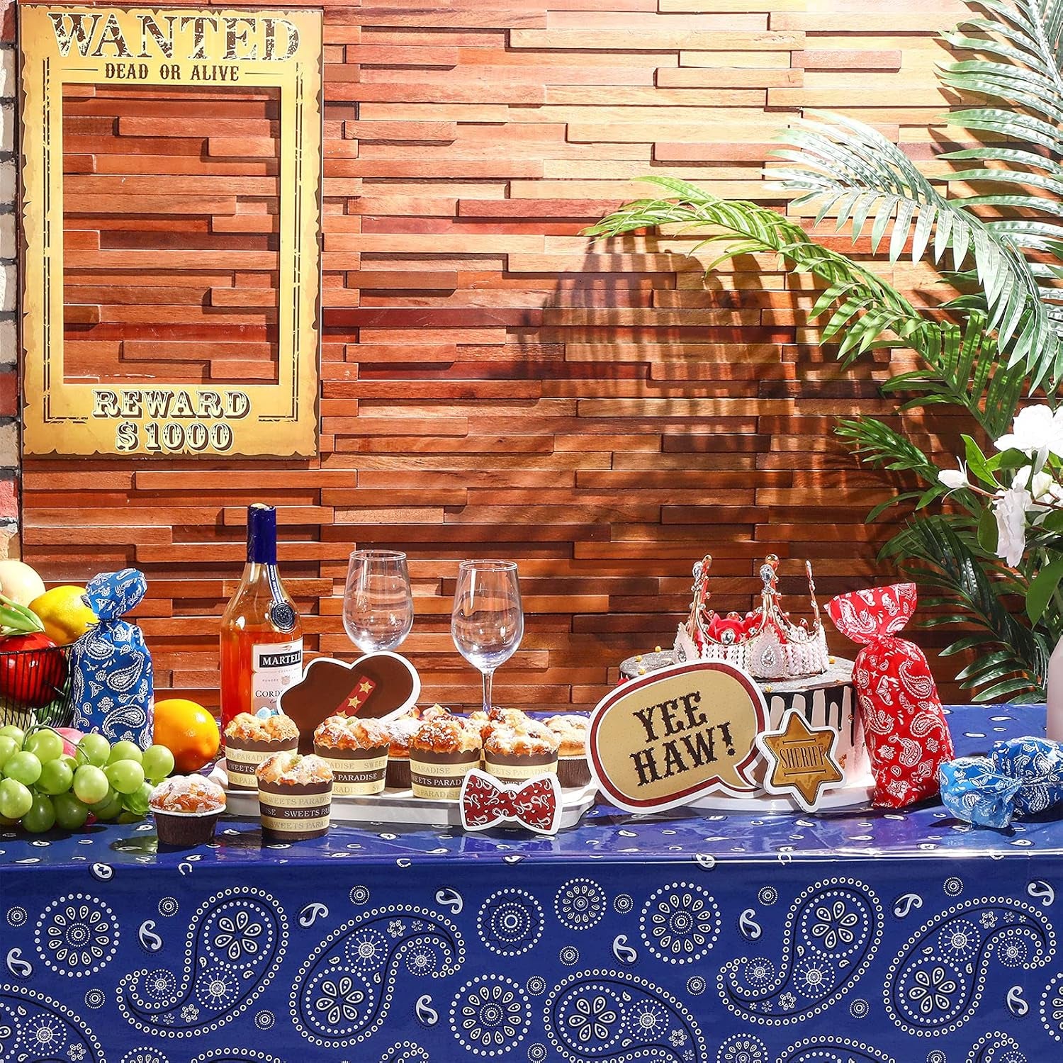 Western Party Tablecloth Paisley Table Cover Bandana Plastic Table Cloth Rectangle Floral Tablecloth for Western Cowboy Themed Party Decorations, 108 X 54 Inches (Blue, 3 Pack)