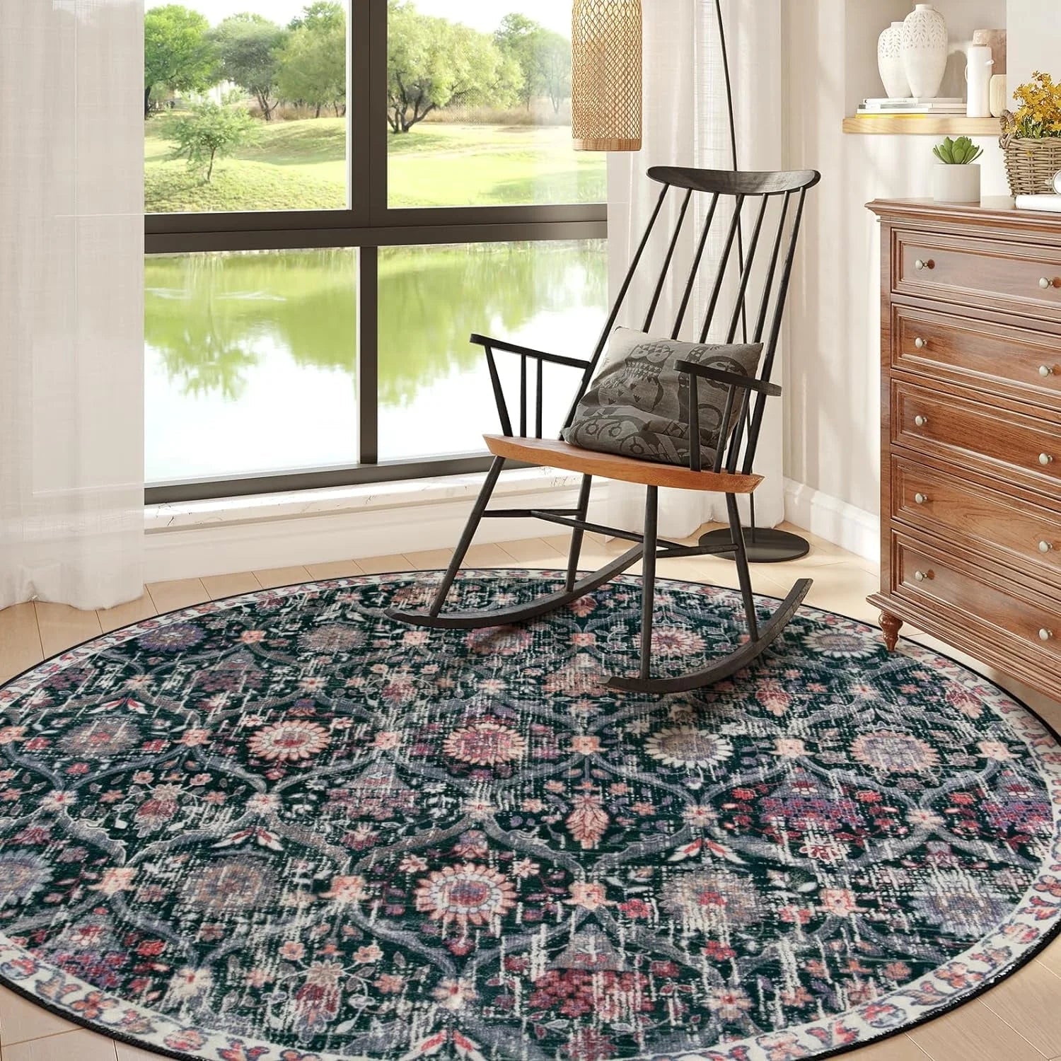5'X7' Area Rug for Living Room Non-Slip Moroccan Indoor Washable Rug Ultra-Thin Foldable Soft Carpet Floral Accent Throw Rug for Kitchen Entryway Bathroom Bedroom Office Carpet,Grey
