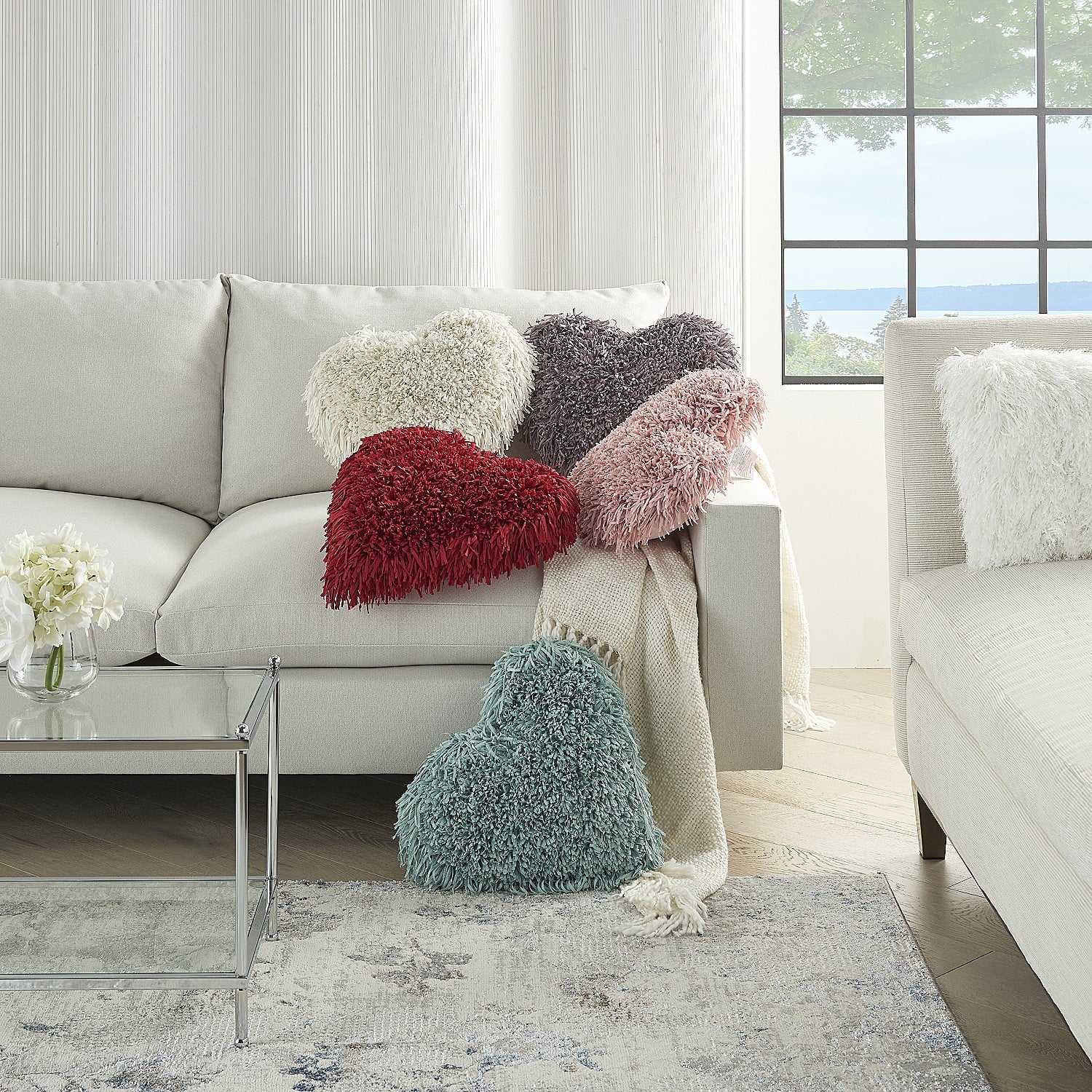 Mina Victory Frame Heart Shag Modern Polyester Throw Pillow in Lavender Purple