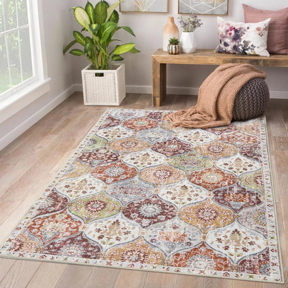 5'X7' Area Rug for Living Room Non-Slip Moroccan Indoor Washable Rug Ultra-Thin Foldable Soft Carpet Floral Accent Throw Rug for Kitchen Entryway Bathroom Bedroom Office Carpet,Grey