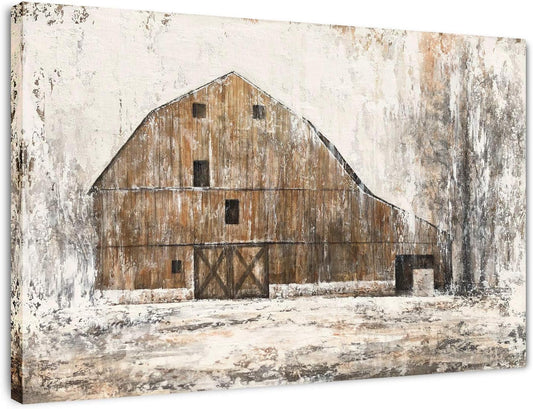 Farmhouse Rustic Wall Decor Hand Painted Barn Canvas Wall Art Painting Country Pictures Artwork for Living Room Bedroom Bathroom