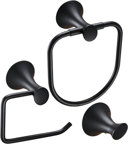 3-Pieces Bathroom Hardware Set Matte Black,  Bathroom Accessories Wall Mounted - Includes Hand Towel Ring, Toilet Paper Holder, Robe Towel Hooks,Bathroom Accessories Kit