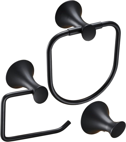3-Pieces Bathroom Hardware Set Matte Black,  Bathroom Accessories Wall Mounted - Includes Hand Towel Ring, Toilet Paper Holder, Robe Towel Hooks,Bathroom Accessories Kit