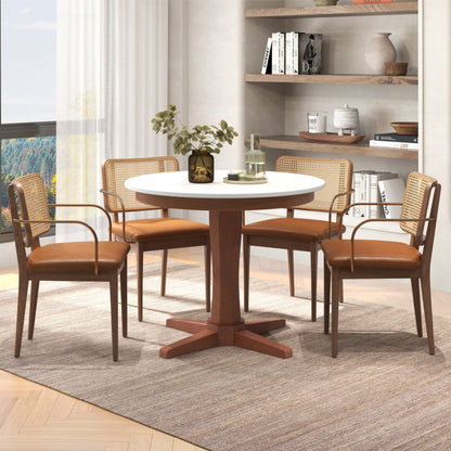 35 Inches Wooden round Dining Table with Pedestal Base